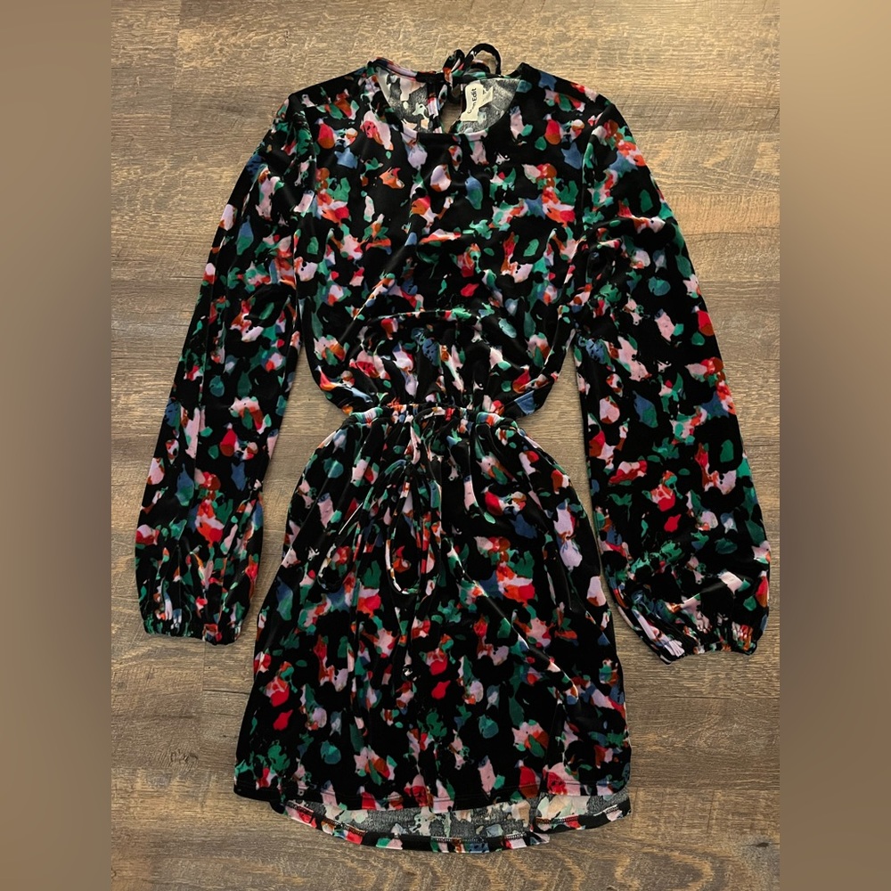 Open edit printed velour mini dress Size XS